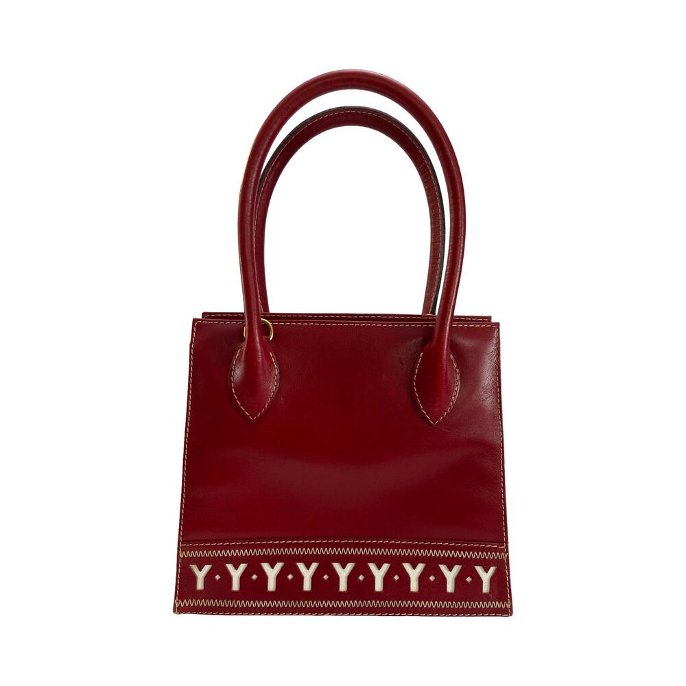 Yves Saint Laurent Red Leather Tote Bag Y Pattern Logo Auth Cert And Strap